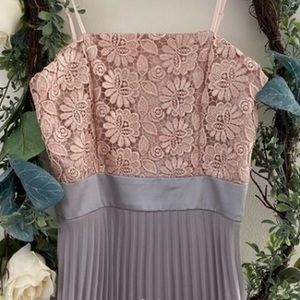 Un Deux Trois Dusty Pink and Gray Lace Bodice Pleated Formal Dress
